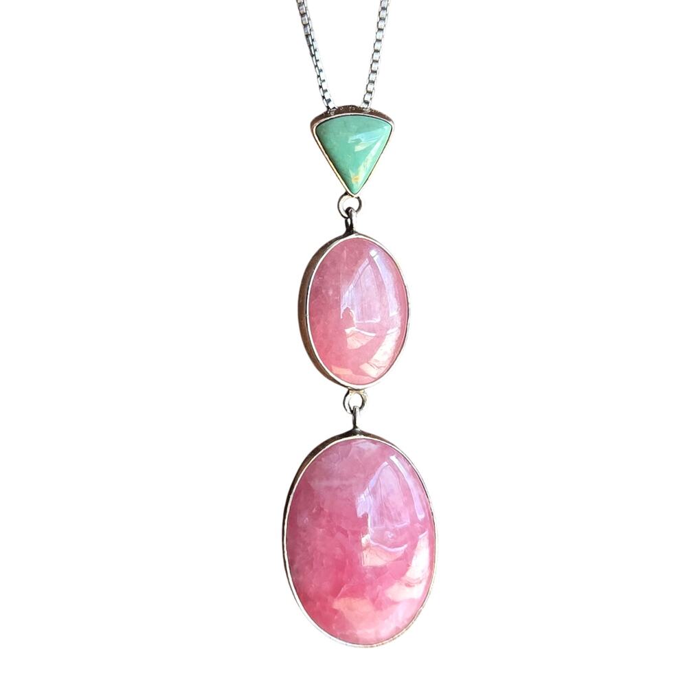 Jay King Desert Rose DTR Rhodochrosite & Turquoise Pendant, Sterling Silver